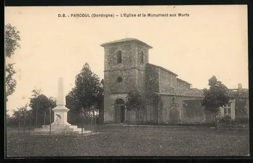 AK Parcoul /Dordogne, L`Église et le Monument aux Morts