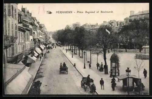 AK Périgueux, Place Bugeaud et Boulevards