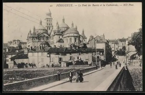 AK Périgueux, Le Pont des Barris et la Cathédrale