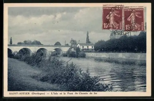 AK Saint-Astier /Dordogne, L`Isle et le Pont du Chemin de fer