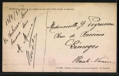 AK Ribérac, Appuyé à une colline est une petite ville fraîche et reposante