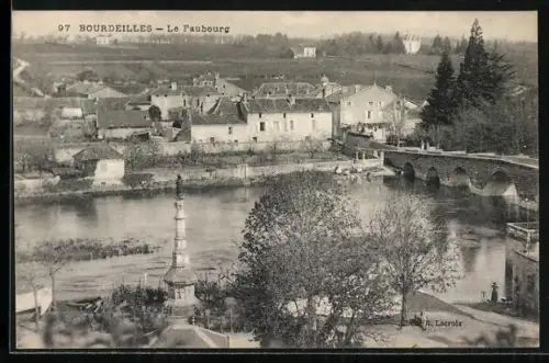 AK Bourdeilles, Le Faubourg et le pont sur la rivière
