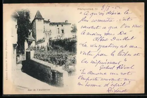 AK Périgueux, Rue de l`Abreuvoir avec bâtiments historiques et jardin verdoyant