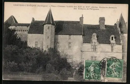 AK Château-l`Évêque /Dordogne, Vieux Château fortifié des XIIIe et XIVe siècles, demeure des Évêques de Périgueux