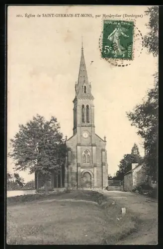 AK Saint-Germain-et-Mons, Église vue depuis l`entrée principale