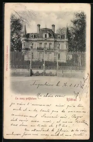 AK Ribérac, La sous-préfecture avec clôture et arbres en arrière-plan