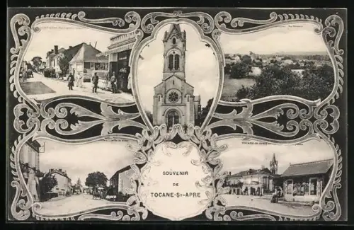 AK Tocane-St-Apre, Souvenir avec église et vues du village