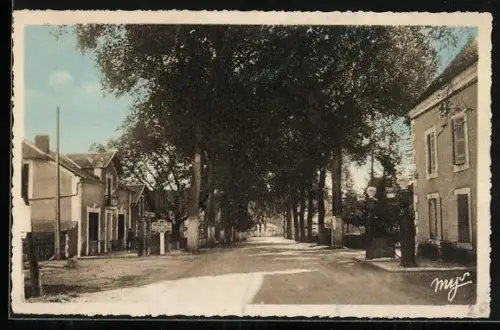 AK Sorgues /Dordogne, Avenue Jean Chateaurenaud bordée d`arbres et maisons anciennes