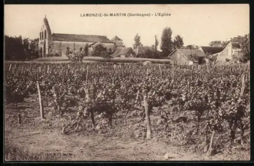 AK Lamonzie-St-Martin /Dordogne, L`Église et les vignes environnantes