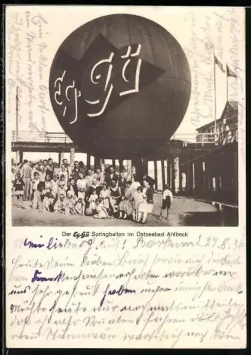 AK Ahlbeck / Ostseebad, Der Eg-Gü Spingballon am Strand