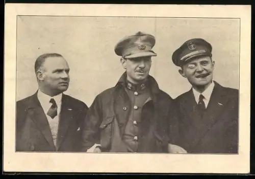 AK Begrüssung des Stahlhelm B. d. F. für die Ozean-Flieger 1928, Hauptmann Köhl, Frhr. v. Hünefeld, Major Fitzmaurice