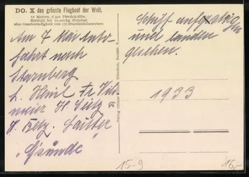 AK Do X das grösste Flugboot der Welt