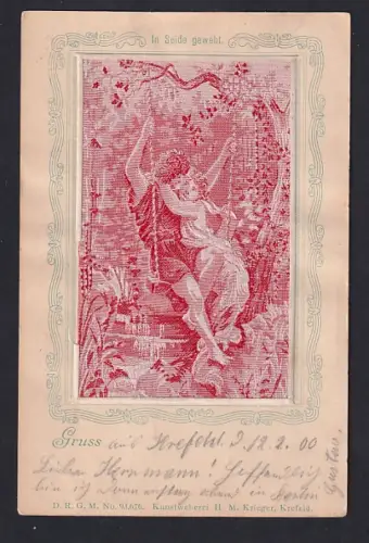 Seiden-AK Paar auf einer Schaukel im Garten