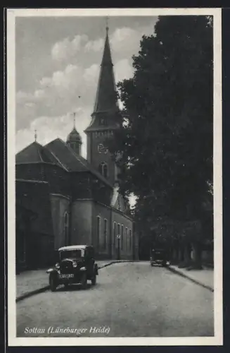 AK Soltau /Lüneburger Heide, Kirche, Strassenansicht, Autos