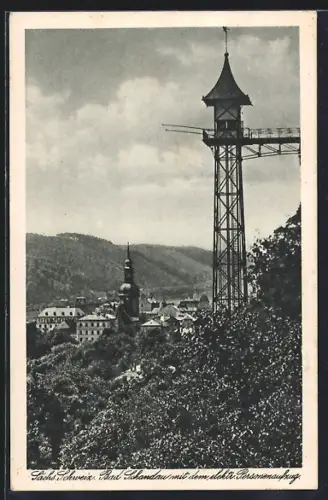 AK Bad Schandau, Personenaufzug, Stadtansicht, alte Kirche