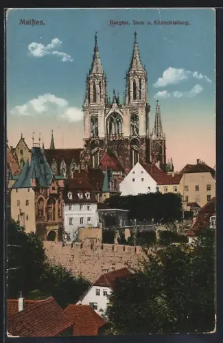 AK Meissen, Burgtor, Dom und Albrechtsburg