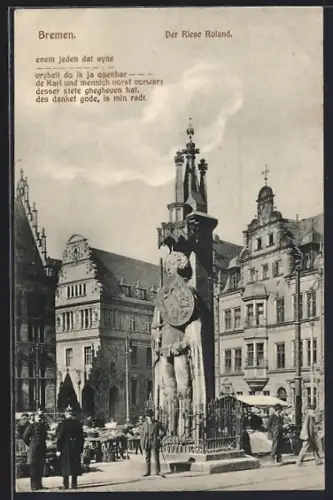 AK Bremen, Der Riese Roland, Marktplatz