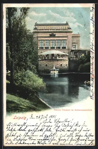 AK Leipzig, Neues Theater mit Schwanenteich