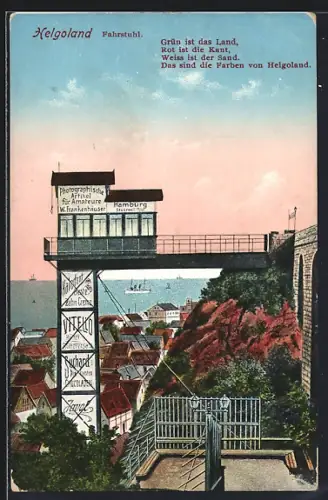 AK Helgoland, Fahrstuhl, Reklame für Photographie-Atelier W. Frankenhäuser