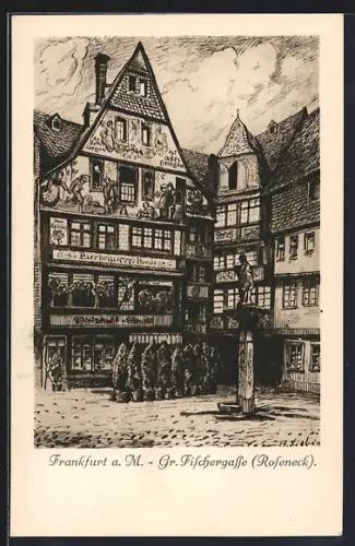 AK Alt-Frankfurt, Gr. Fischergasse Roseneck, Bierbrauerei Binding, Fachwerkhäuser
