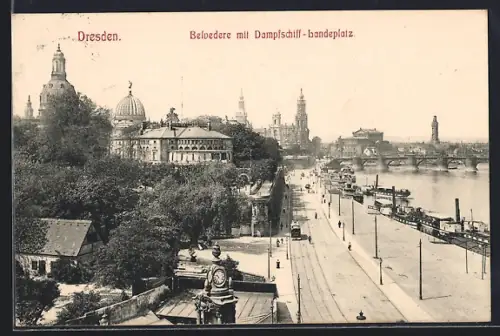 AK Dresden, Belvedere, Dampfschiff-Landeplatz