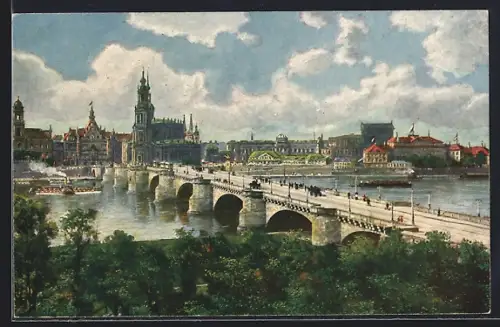 AK Dresden, König Friedrich August-Brücke, Schlossplatz, Theaterplatz