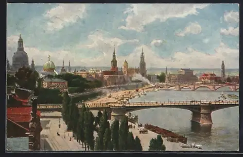 AK Dresden, Carola- und Friedrich August-Brücke, Altstadt