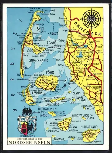 AK Sylt, Nordseeinseln, Übersichtskarte, Sylt, Föhr, Amrum, Halligen