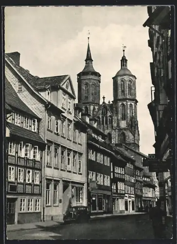 AK Göttingen, Johanniskirche und Fachwerkhäuser in der Johannisstrasse