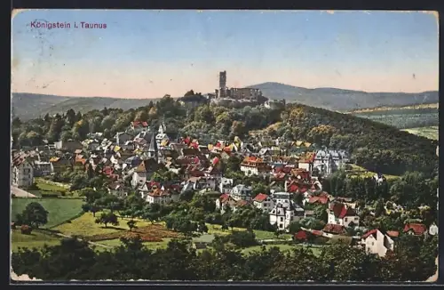 AK Königstein i. Taunus, Stadtansicht mit Burgruine
