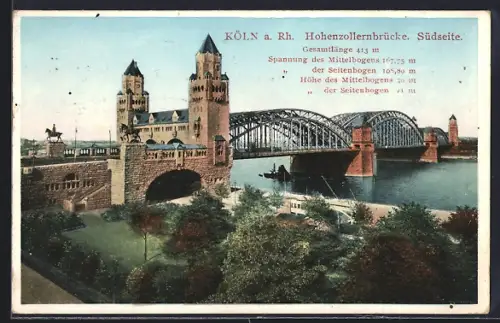 AK Köln a. Rh., Hohenzollernbrücke Südseite
