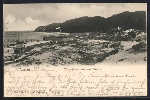 AK Göhren / Rügen, Strandpartie mit den Bädern
