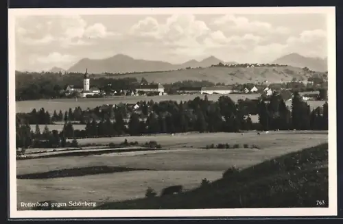 AK Rottenbuch / Ammer, Blick gegen Schönberg, Landschaft, Kirche