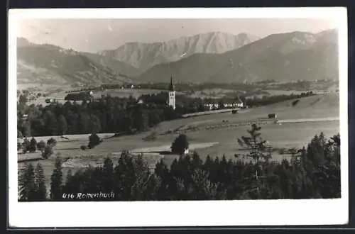 AK Rottenbuch / Ammer, Kirche und Ortsansicht mit Alpenpanorama