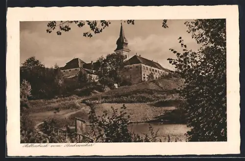 AK Rothenstadt, Ortsansicht vom Badeweiher