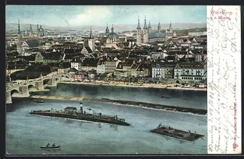 AK Würzburg, Stadtansicht mit Alte Mainbrücke und Dom
