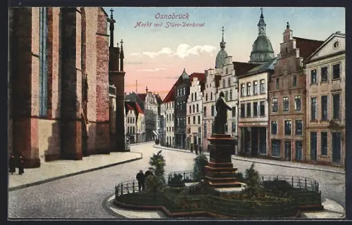 AK Osnabrück, Markt mit Stüve-Denkmal