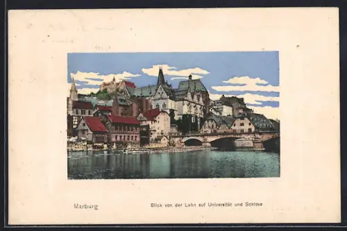 AK Marburg, Blick von der Lahn auf Universität und Schloss