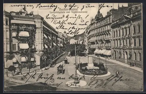 AK Baden-Baden, Leopoldsplatz und Sophienstrasse