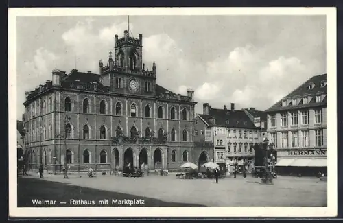 AK Weimar / Thüringen, Rathaus mit Marktplatz