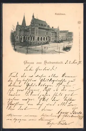AK Halberstadt, Kreishaus mit Strassenpartie