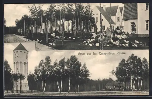 AK Zossen, Truppenlager, Strassenpartie, Turm