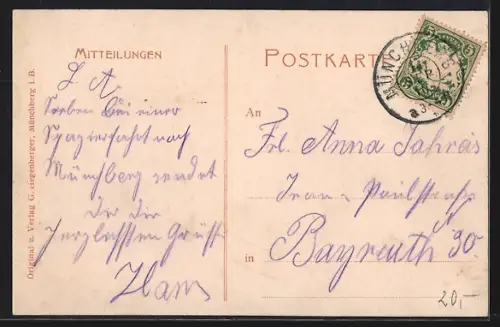 AK Münchberg, Ortsansicht mit Bahnschienen und Kirche