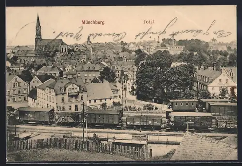 AK Münchberg, Teilansicht mit Eisenbahn