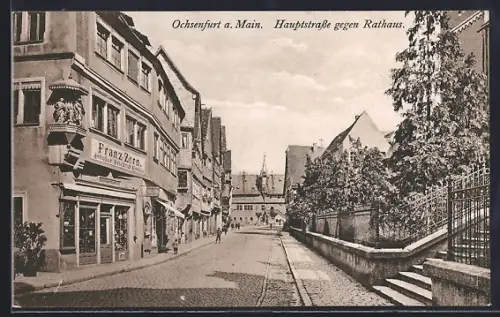 AK Ochsenfurt a. Main, Hauptstrasse mit Geschäft gegen Rathaus