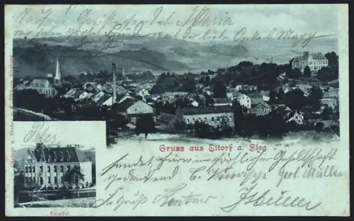 Mondschein-AK Eitorf a. Sieg, Teilansicht, Hospital
