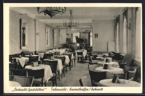 AK Karlsruhe, Eintracht-Gaststätten, Teilansicht: Konzertcafe und Kabarett