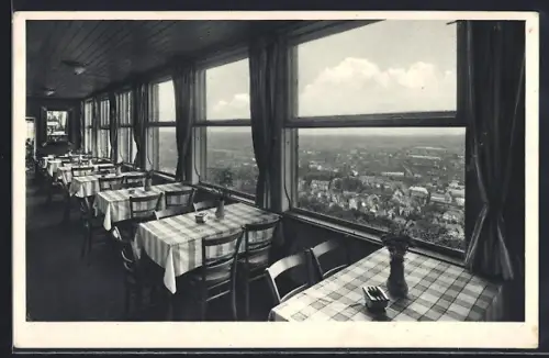 AK Durlach, Turmberg-Restaurant Friedrichshöhe, Inh. A. Münzer, Speiseraum mit Aussicht