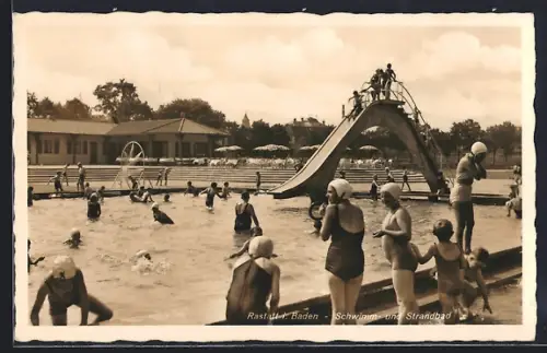 AK Rastatt i. Baden, Schwimm- und Strandbad mit Frauen im Badeanzug