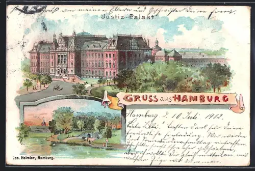 Lithographie Hamburg-Neustadt, Blick auf den Justizpalast